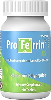 Proferrin ES- 10.5mg of high Absorbing Heme Iron Polypeptide. Made in the USA. 90 Tablets. Easy on the Gut. Not affected by Coffee, Calcium, or PPI's.