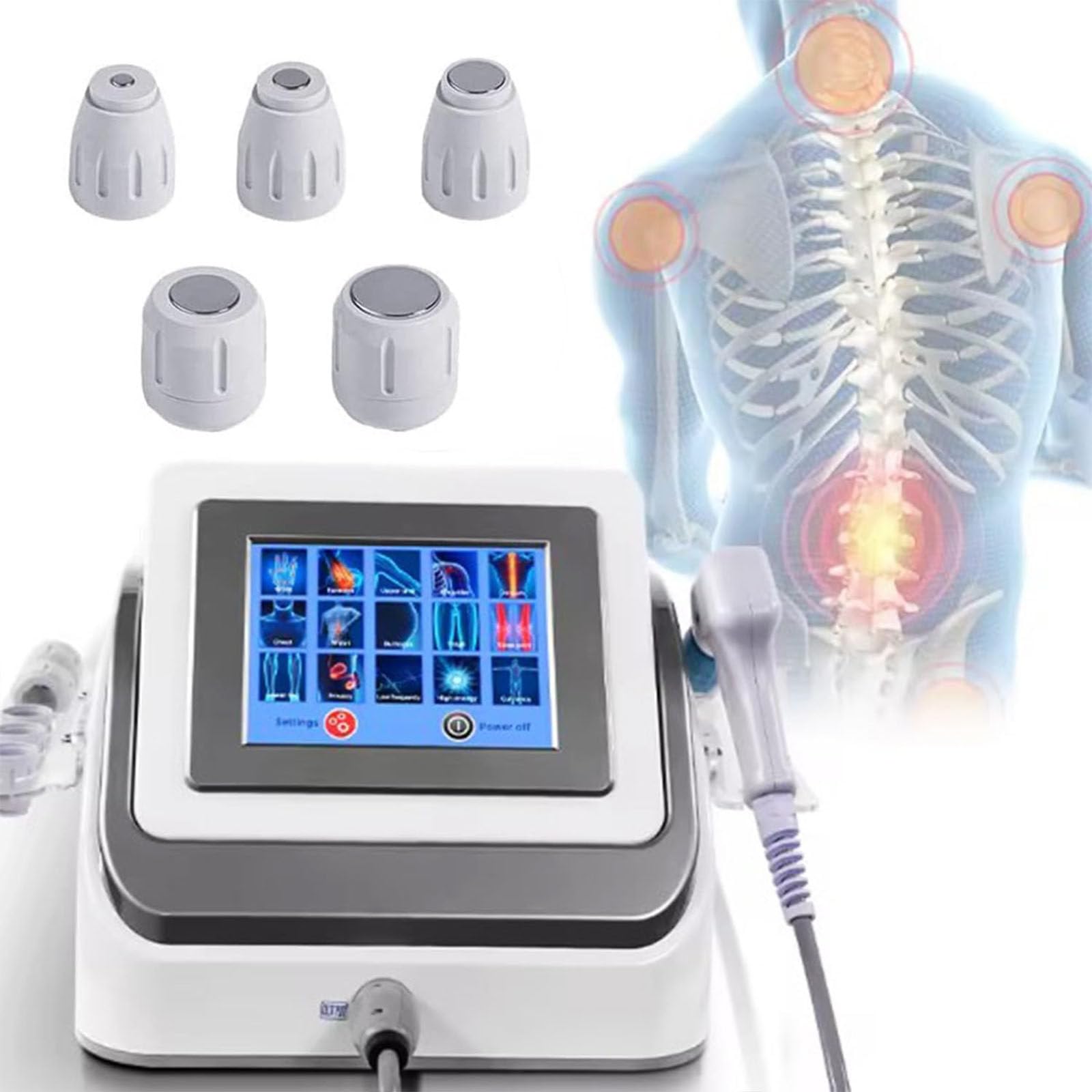 MáQuina Terapia Ondas Choque Enfocada(ED Treatment/Muscle Pain Relief),Muscle Deep Tissue Massager Shockwave Therapy Machinewith 5 Massage Head,Maximum Strength 8 PaFrequency 1-22Hz,Grey