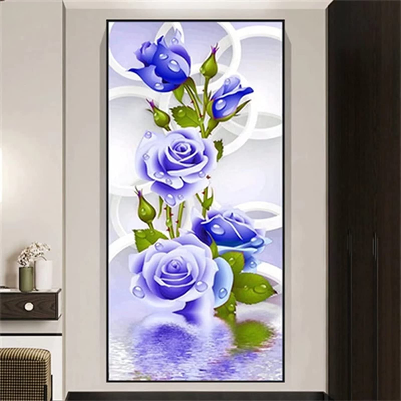 DIY 5D Diamond Painting Kits Pour Adultes Enfant Point De Croix Strass Broderie Diamant Peinture Kit Forage Complet Arts Craft Pour Home Salon Chambre Décoration Murale Rose Rouge Round Drill 30x60cm