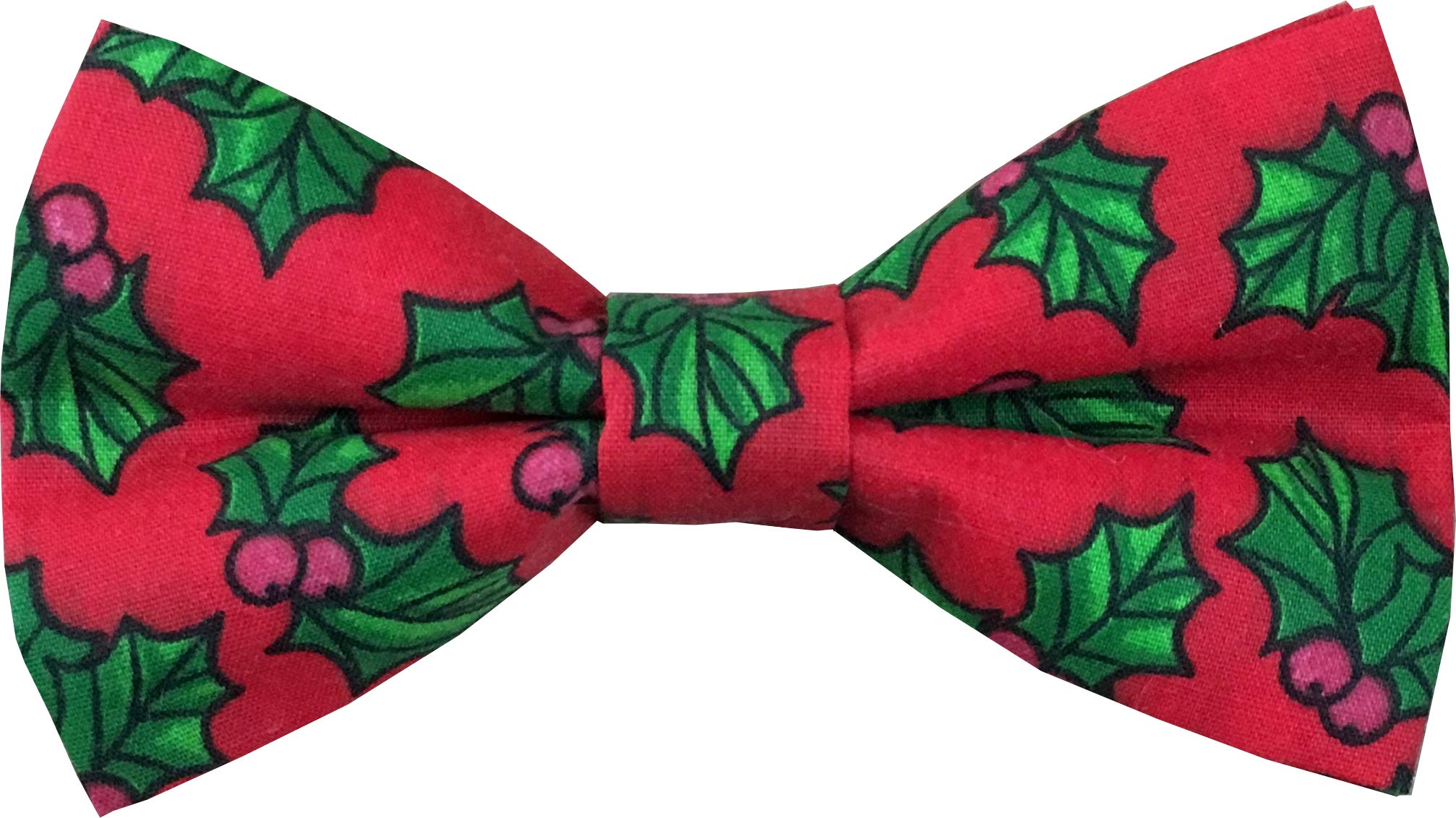 Great British Tie Club Christmas Bow Ties 100% Cotton (Various Designs) (Large Red Holly)