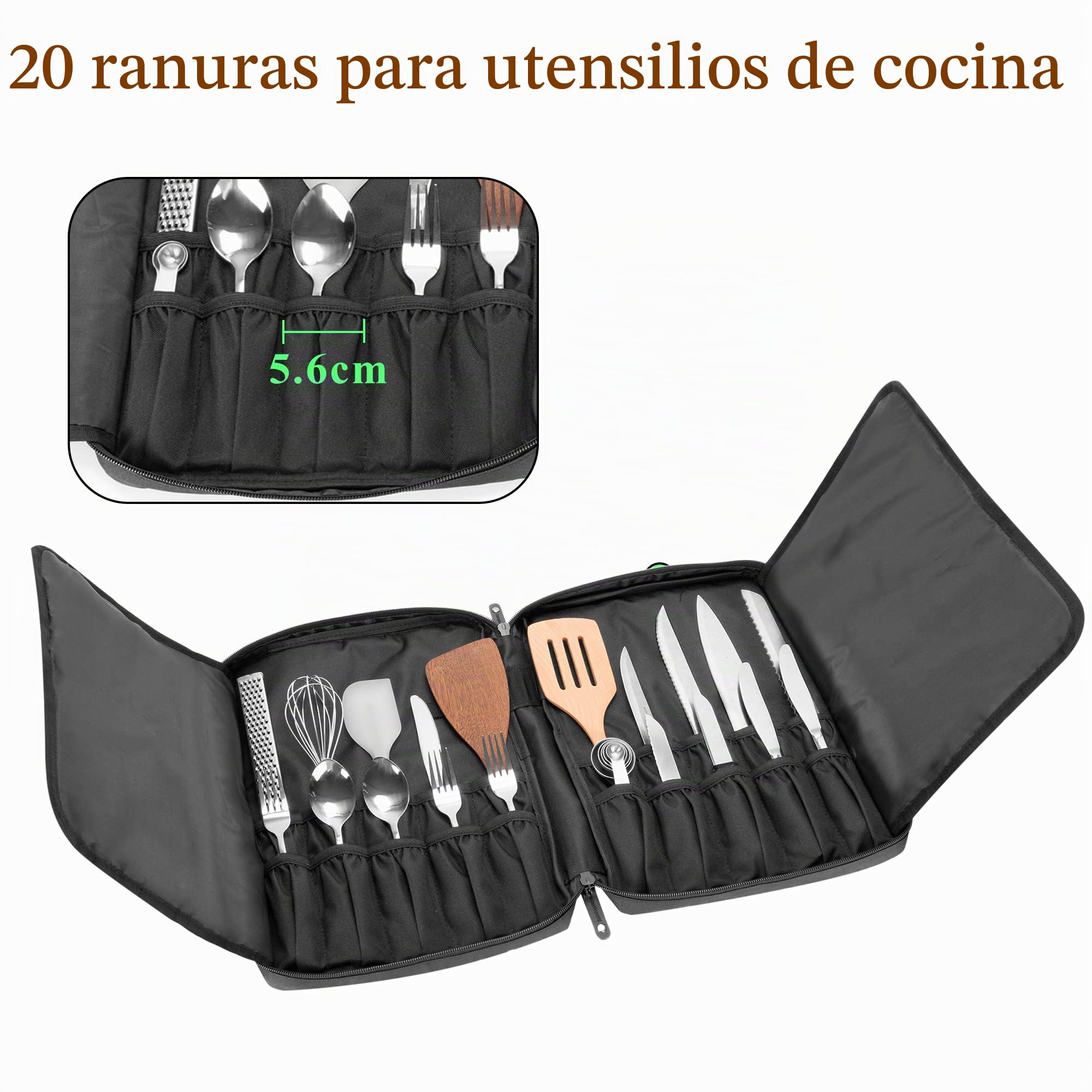 samdew Bolsa Enrollable Profesional para Cuchillos de Chef (Solo la Bolsa) | Con Orificio para Candado y Más de 20 Compartimentos para Herramientas de Cocina y Utensilios de Chef; Diseño Patentado