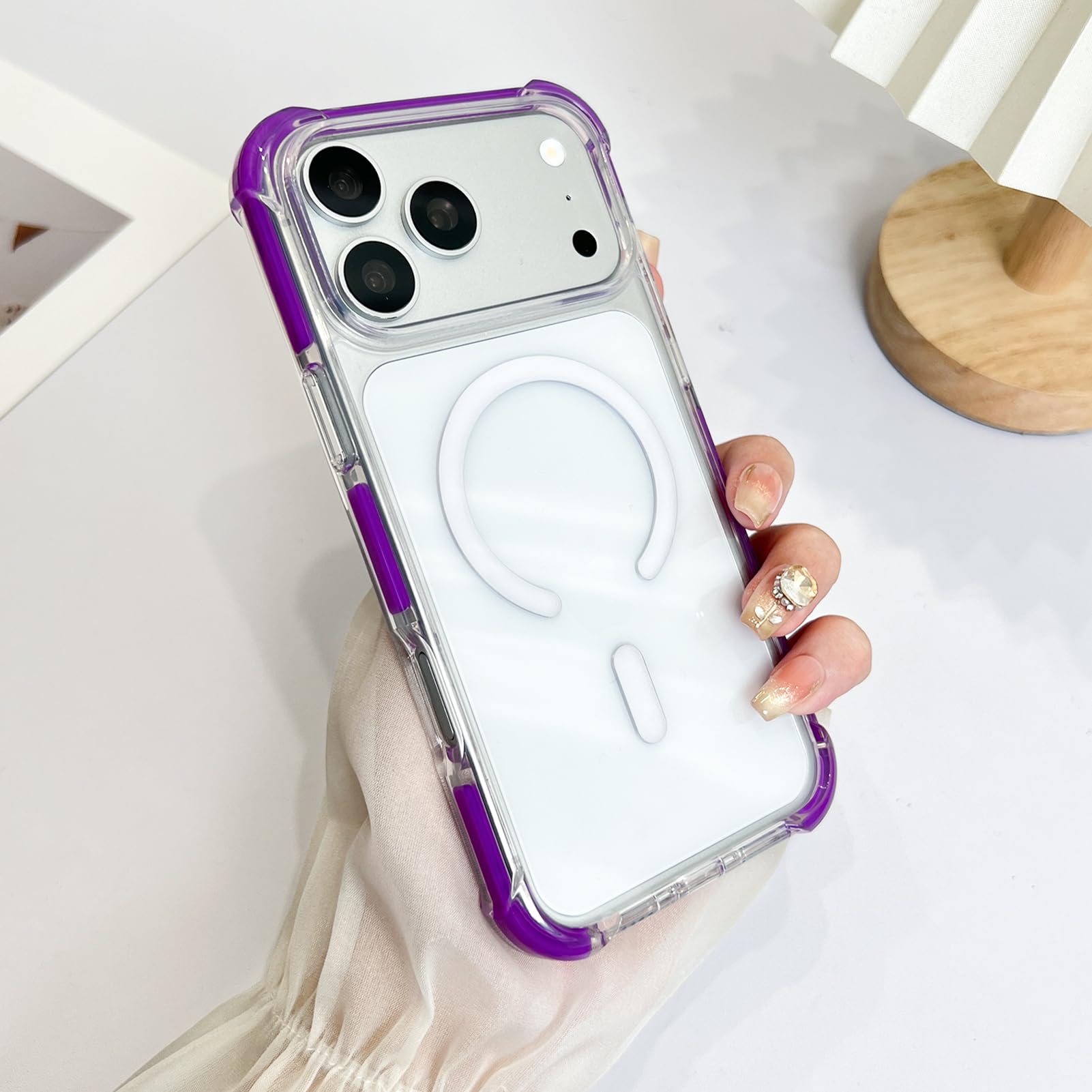 SAKUULO Custodia magnetica trasparente per iPhone 121 Pro 16 cm, viola
