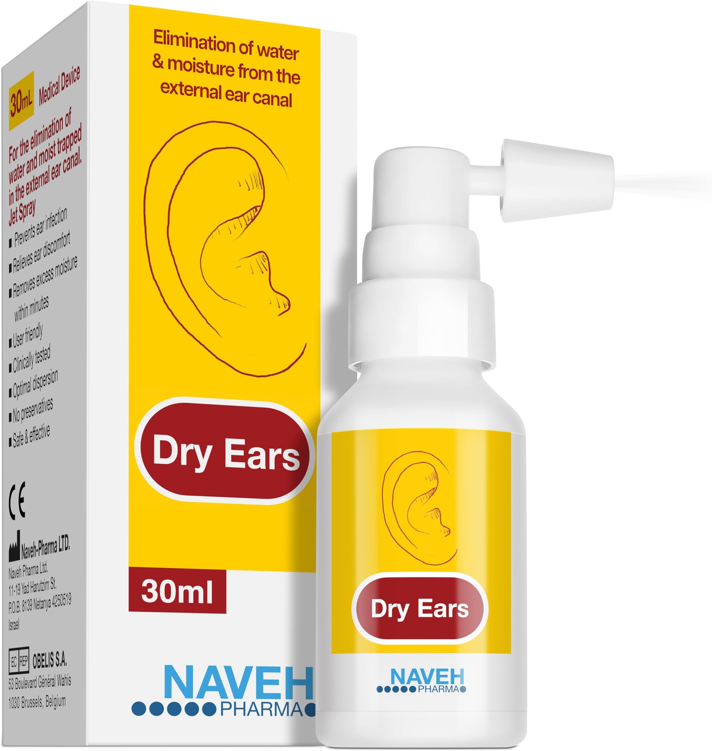 - NAVEH PHARMA Dry Ears -Swimmers Ear Drops Spray - Ear Drying Drops for Swimmers Adults and Kids/Remove Water Trapped in Ears and Prevent Pain, Infection, and Hearing Loss (1 Fl Oz)