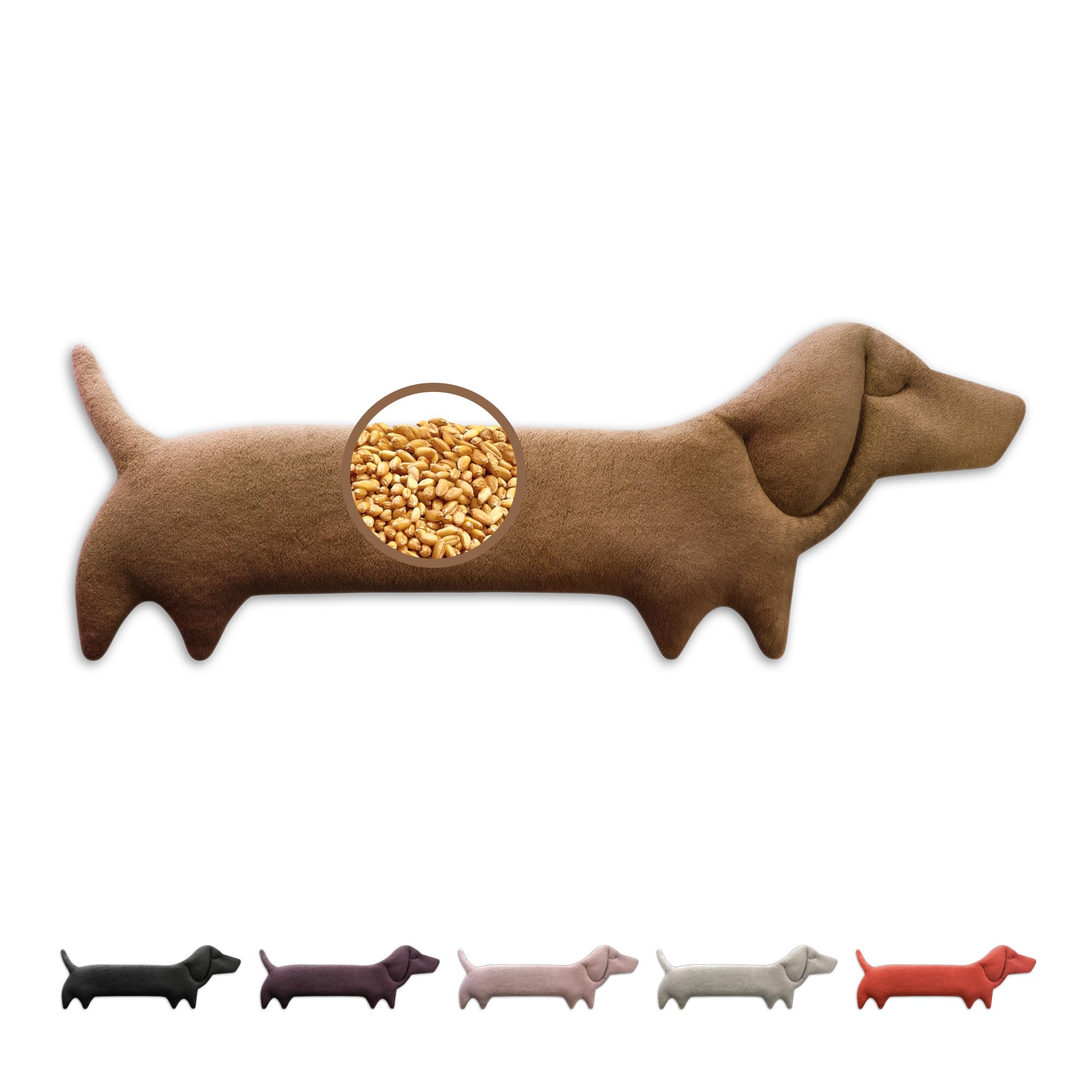 LESCHI Bolsa Semillas Microondas Teckel 52x20 cm, Saco de Semillas de 100% Algodón y Trigo Orgánicos, Perro salchicha marron, Saco Térmico de Semillas para Microondas para Cuello, Cervical y Espalda