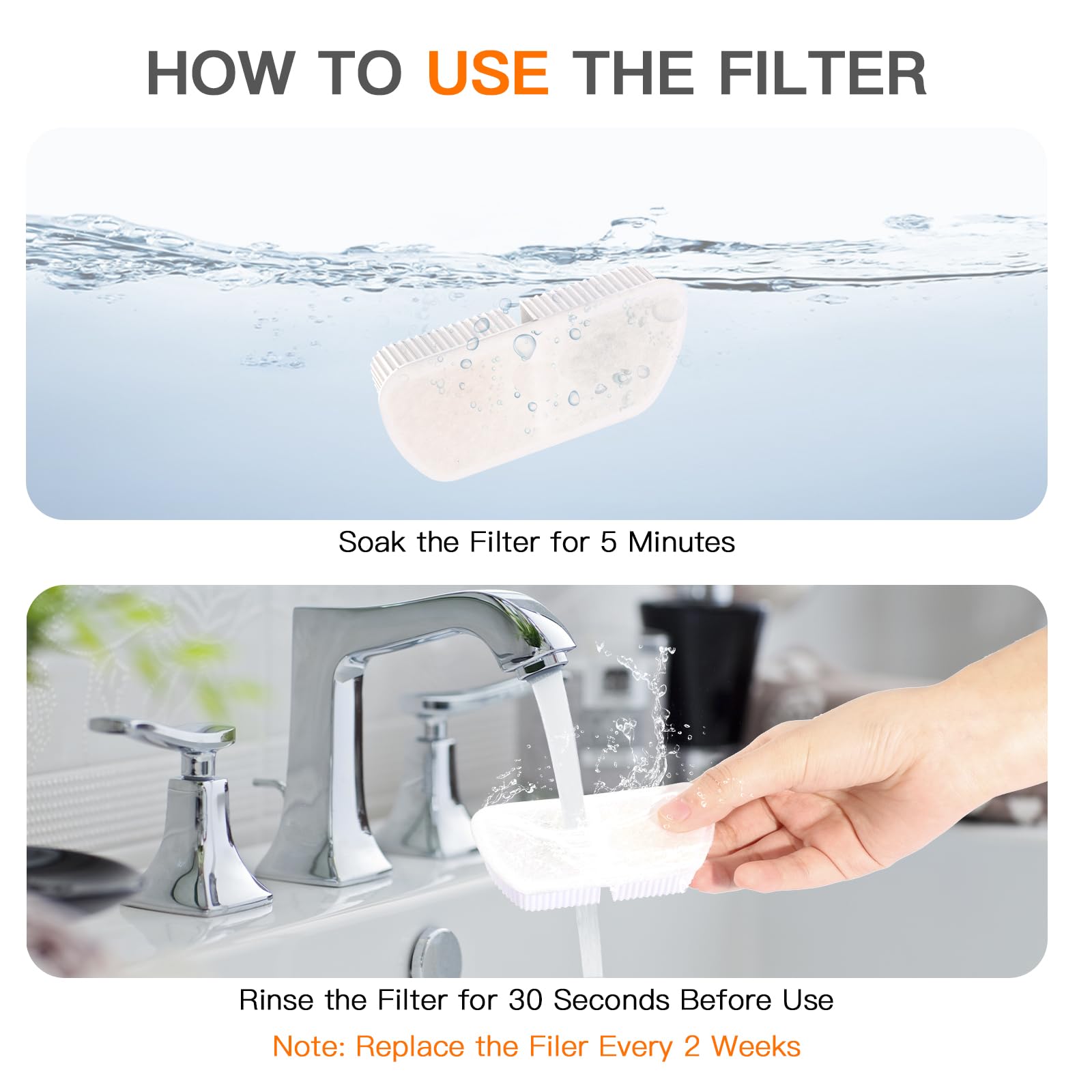 Filtros de fuente de agua para gatos para fuente dispensadora de agua Petilog de 84 onzas/2.5 L (8 filtros y 8 esponjas)