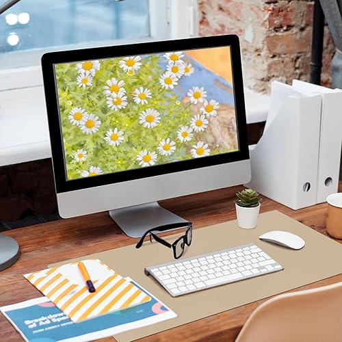 Miniatura 2 de Bloss Tapete de escritorio beige de 23.6 x 13.8 pulgadas, tapete de escritorio grande de cuero, impermeable, tapete de computadora para oficina,