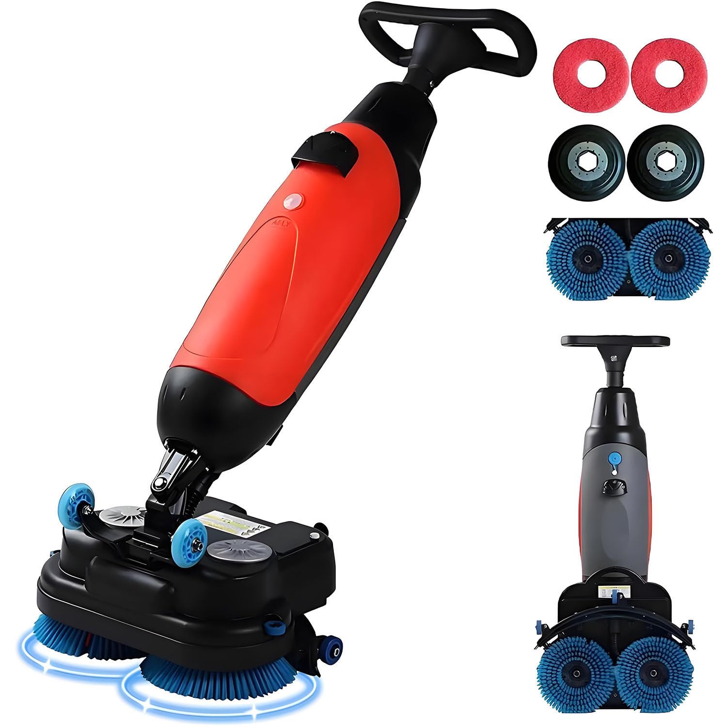 JozyJul 17" Commercial Floor Scrubber Machine with Double Brush Disc Battery-Powered Multi-Functional Floor Buffer Machine 360°Rotation,13000 sqft,360 RPM Motor,1-Gal Tank Red