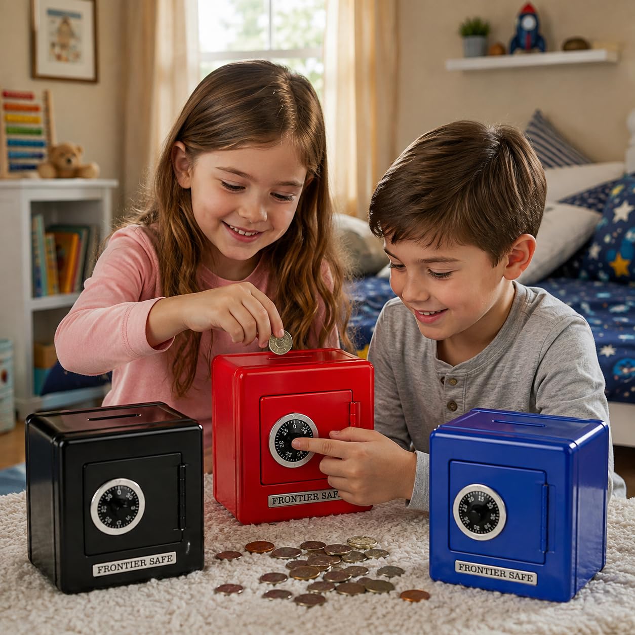 The Dreidel Company Caja fuerte de metal con cerradura de combinación, hucha de frontera segura para niños, forma divertida y segura de