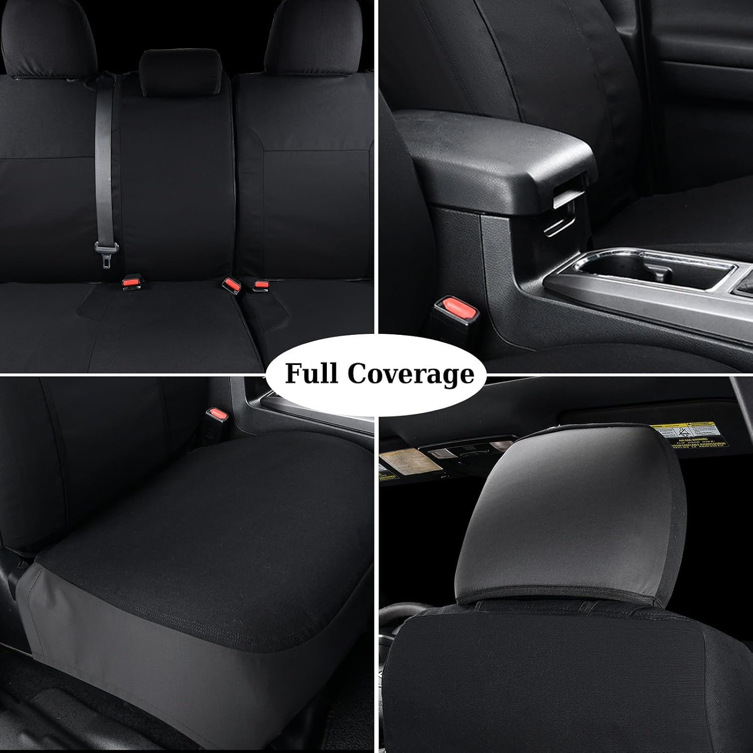 Coverado Seat Covers Custom Fit for Tacoma Double Cab/Crew Cab SR/SR5/TRD Sport/TRD Off-Road/Limited Seat Cushion Protectors 2005-2015 Canvas (Full Set, Black)