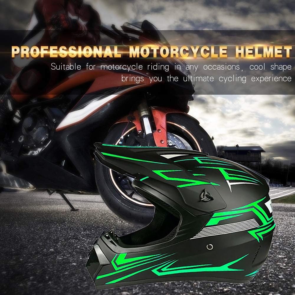 Jeunesse Enfants Mode MTB Casque de Motocross, Intégral Hors Route Rue Moto VTT Scooter Casques, Descente Enduro BMX Quad Dirt Bike Accident Casque, avec Lunettes Gants Masque