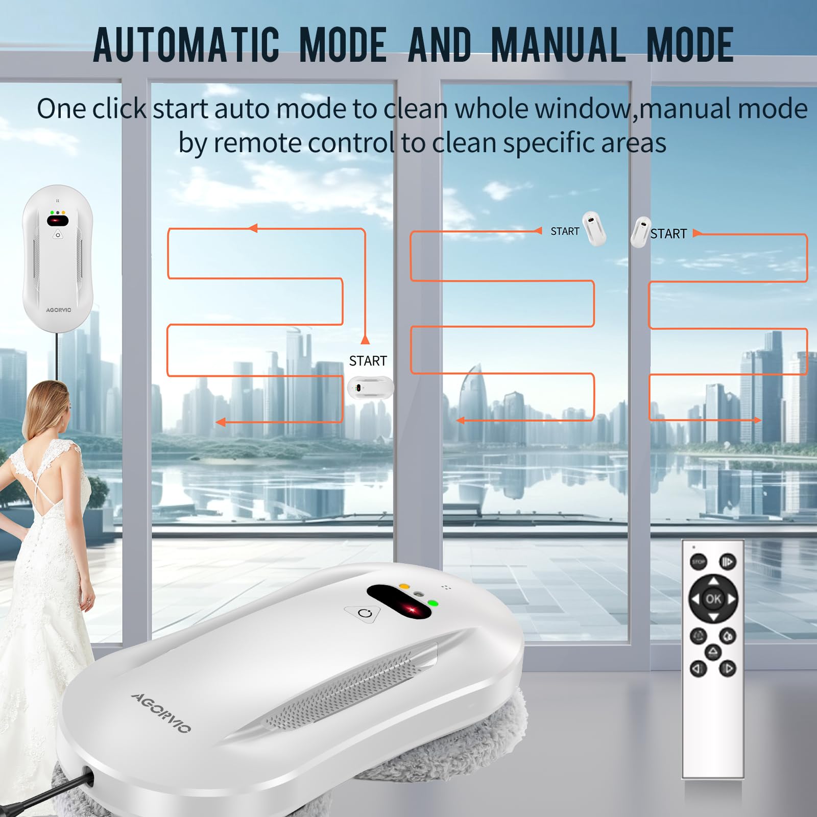 Robot de limpieza de ventanas con rociador de agua automático y navegación inteligente, robot limpiador automático de ventanas para vidrio interior/exterior con triple sistema de seguridad, 4