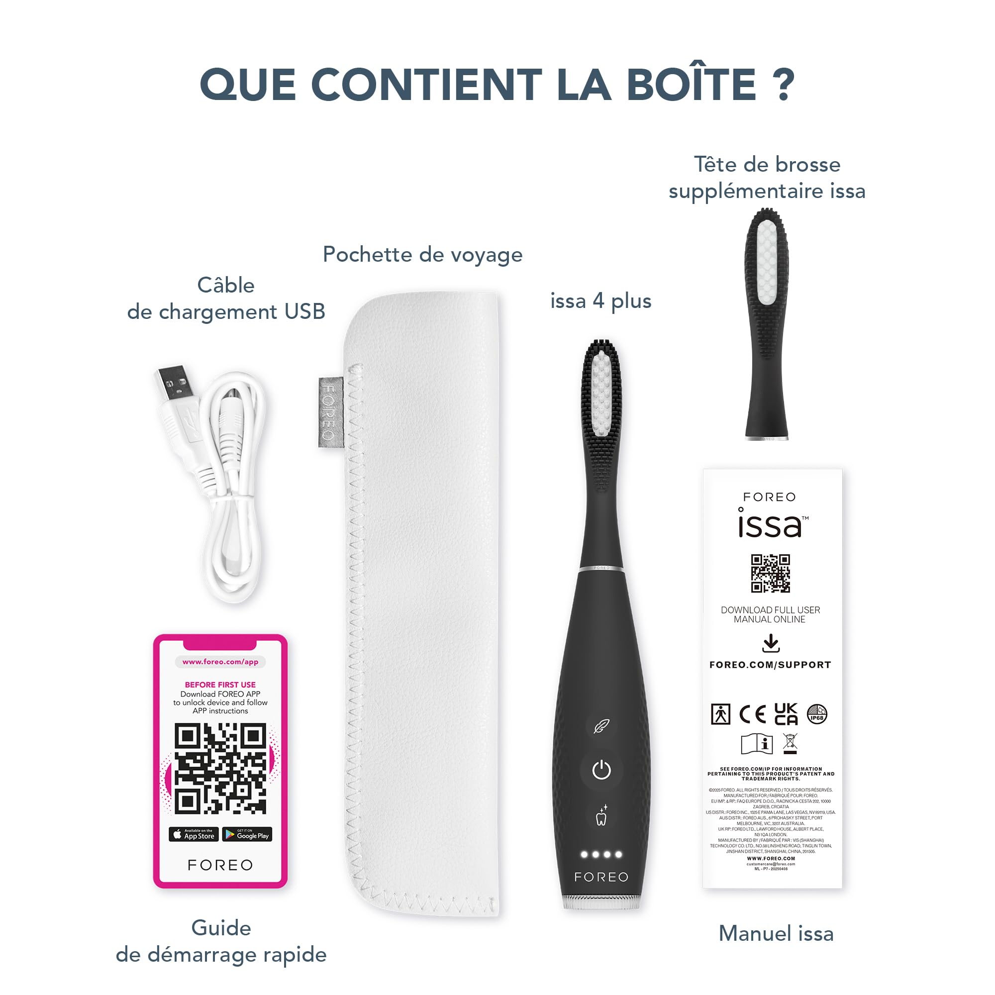 FOREO ISSA 4 Plus Sonic Electric Toothbrush - 4-in-1 AI-Guided Rechargeable Toothbrush Bundle with Extra Silicone & Polymer Hybrid Brush Head, Soft Bristles, Whitening Teeth - Black