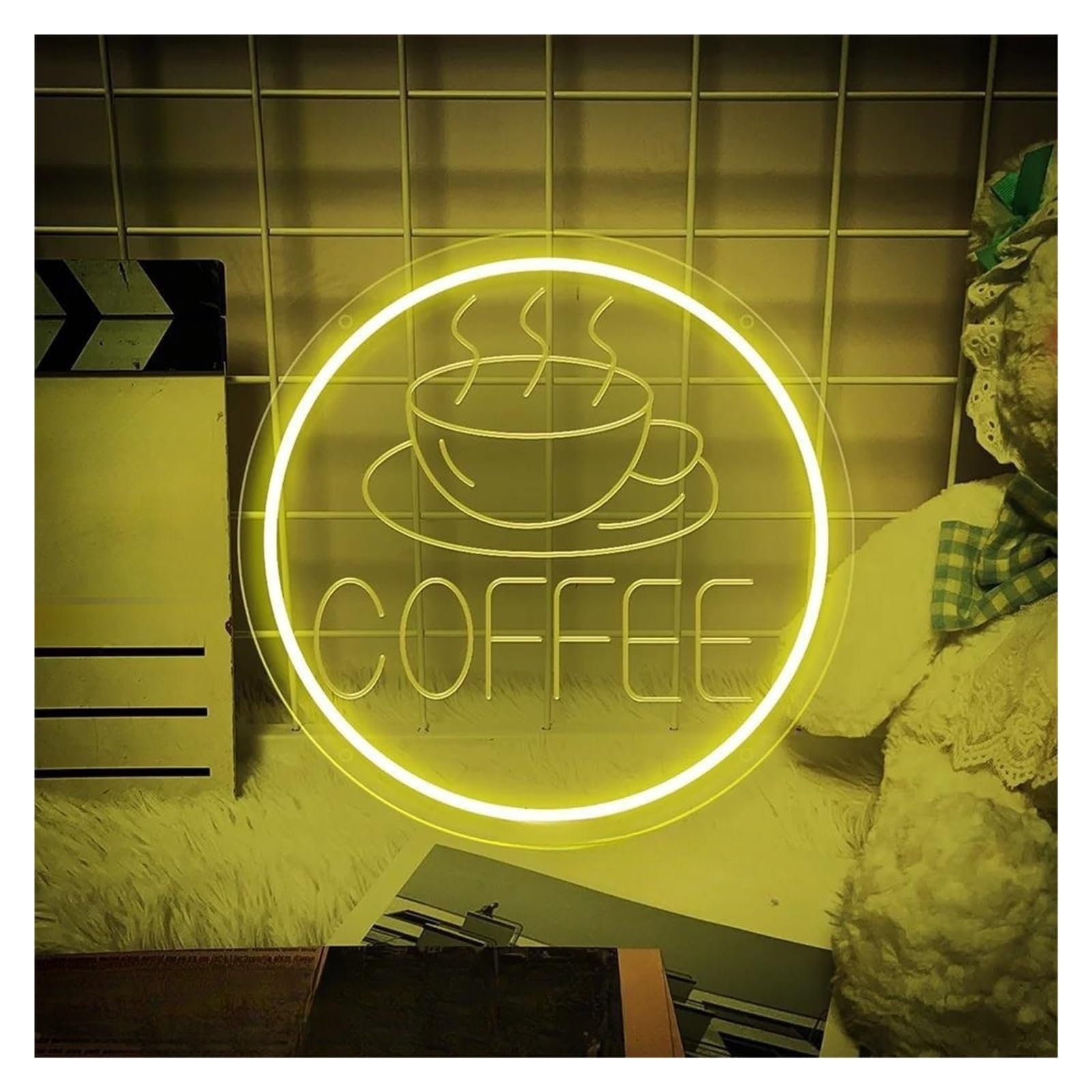 SHOUXI Sign Lamp Coffee Neon Sign Light Dimmable USB Powered for Bar Cafe Restaurant Party Art Wall Decor Window Hanging Night Lamp 35cmx35cm(D)