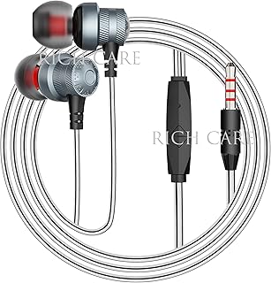 Rich Care Forever Together अनन्त इन-ईयर वायर्ड हेडफ़ोन इन-लाइन माइक के साथ, स्टीरियो ऑडियो के लिए शक्तिशाली चालक, 1.2m टैंगल-फ्री केबल और 3.5mm Aux के साथ नॉइज़ कैंसलिंग हेडसेट - काला कोरल RH 106
