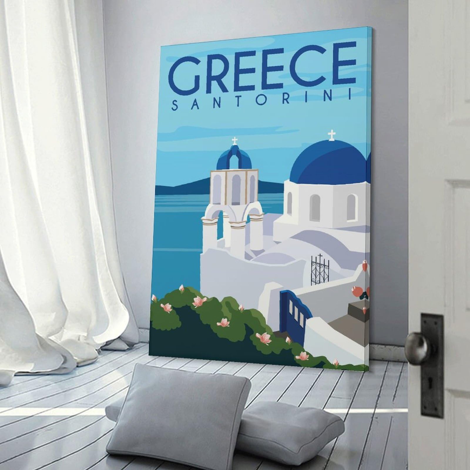 Junmoney Santorini Greece Wall Picture Print, 20x30inch(50x75cm), for Home Office, Desk Area Or Studio, Decorative Artwork for Productive Spaces