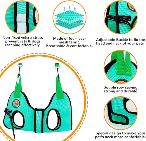 Miniatura 3 de AWOOF Arnés de hamaca de aseo para gatos y perros, hamaca de aseo para perros con cortaúñasrecortador, lima de uñas, peine, tijeras de aseo para