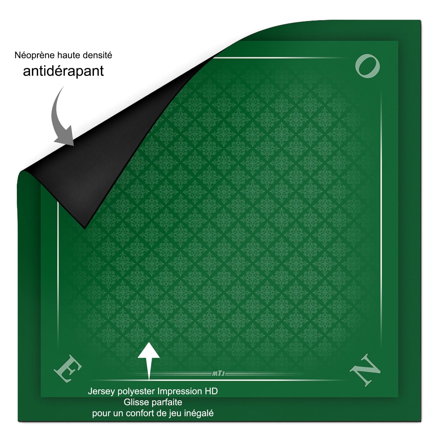 MTJ® - Tapis Tarot Prestige tramé - 60x60cm - Matière Jersey Néoprène - Fabrication Française (Vert)