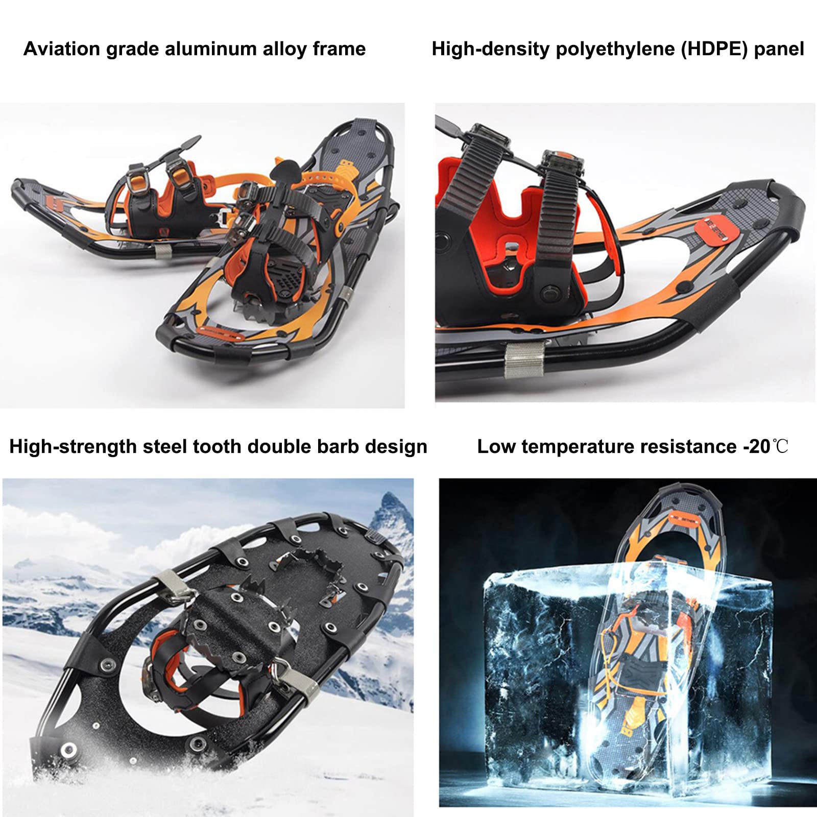 Raquettes À Neige Réglables Antidérapantes en Alliage D'aluminium,Raquettes Tout-Terrain,avec des Fixations À Cliquet Réglables,Raquettes À Neige pour Hommes Et Femmes,25 inch