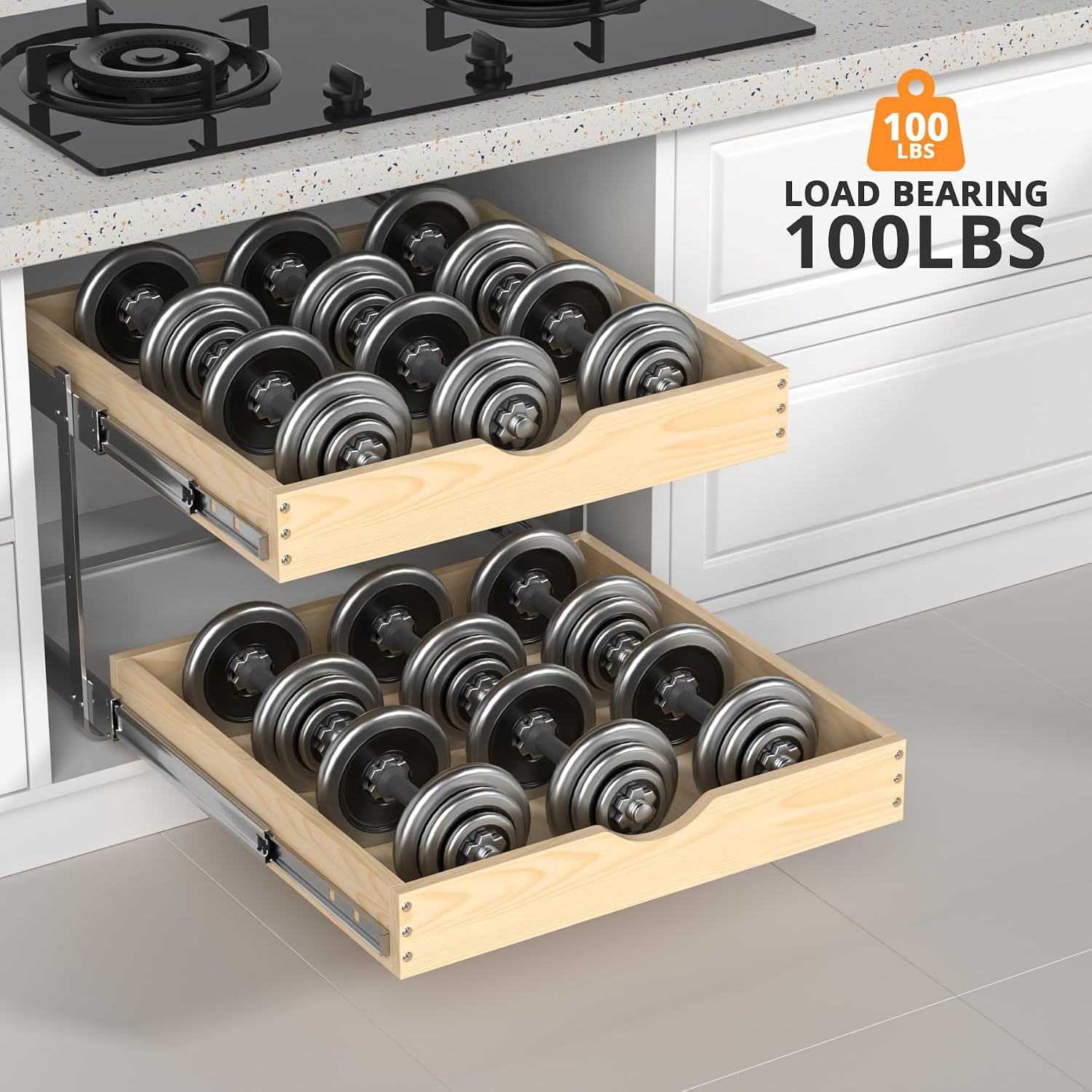 21" Deep 2-Tier Pull Out Cabinet Organizer - Wood Pull Out Drawers