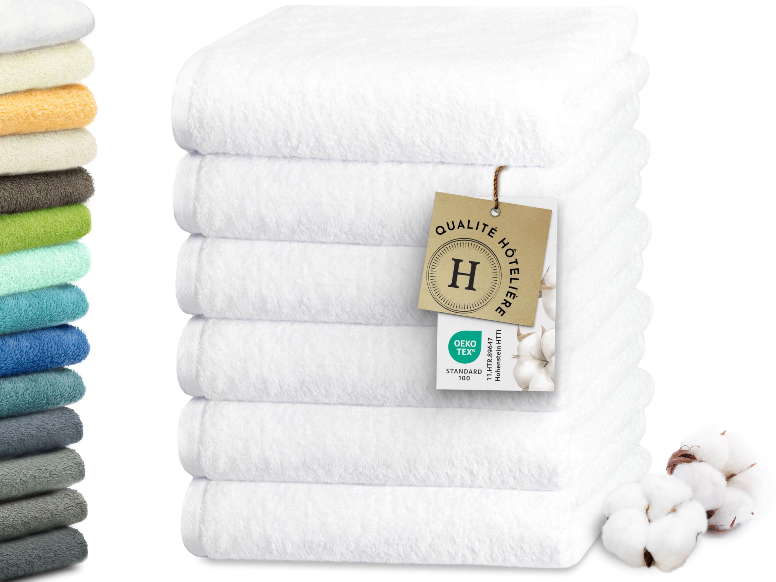 ZOLLNER Set de 6 Serviettes en 50x100 cm - particulièrement Douces et absorbantes en Blanc - avec accroche Pratique - lavables à 95°C - Coton - qualité hôtelière