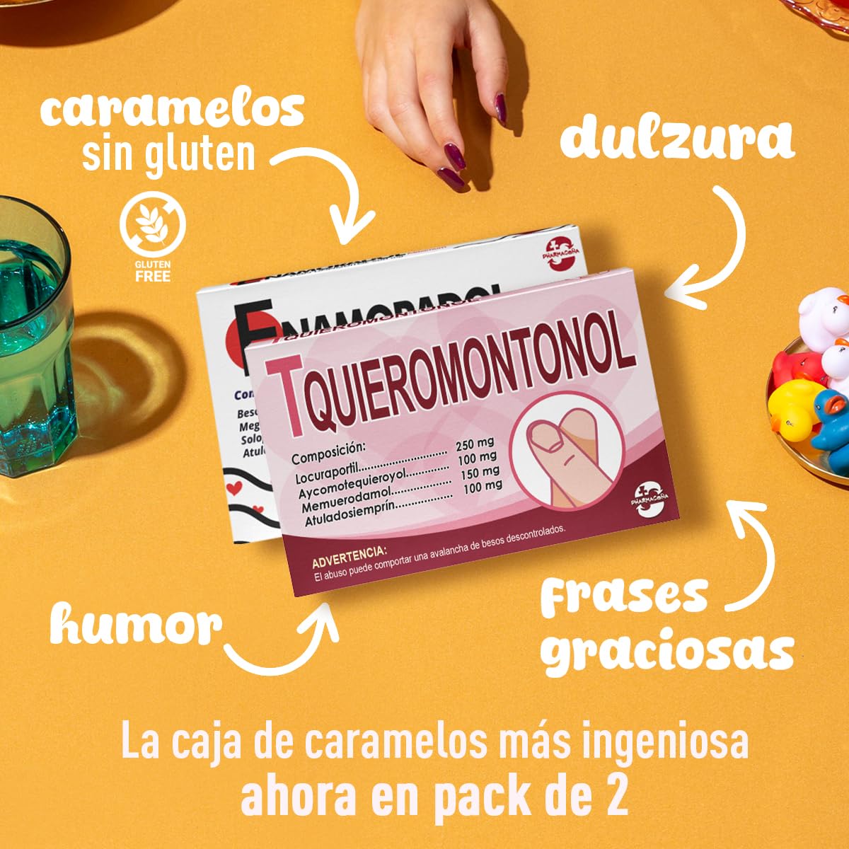 LINFORMAL Pack 2 Cajas PHARMACOÑA | ENAMORADOL+ TEQUIEROMONTONOL Regalos Originales San Valentin para Parejas | Detalle con Humor para Hombre o Mujer, enamorados o novios