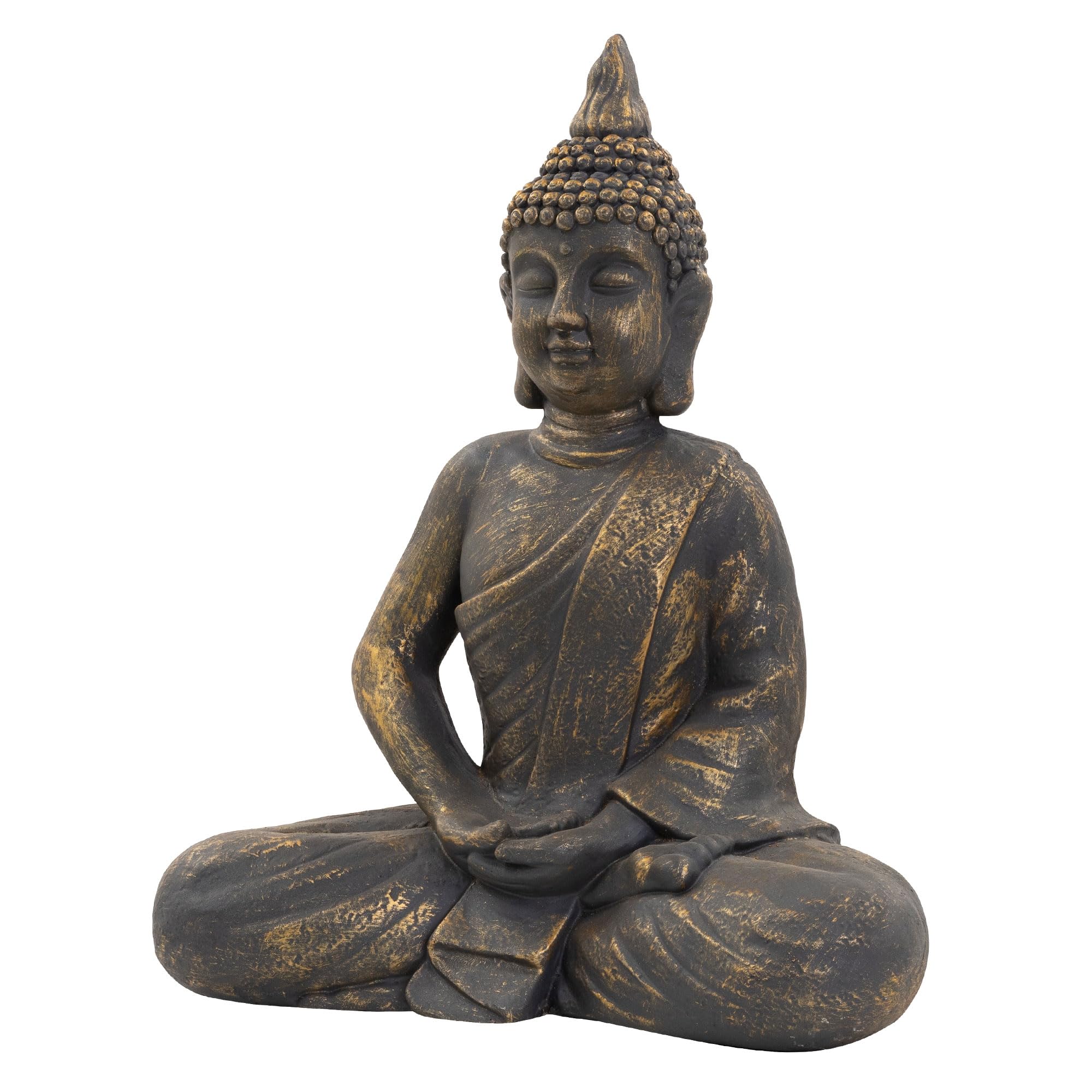 ECD Germany Figura Buddha Seduto 63 cm Poliresina Resistente Intemperie Bronzo Feng Shui Statua Zen Decorazione Giardino