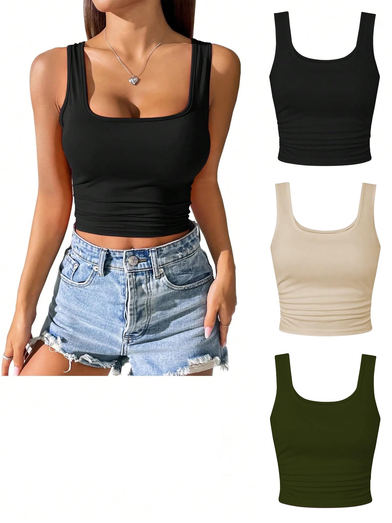 keri perry Tops for Women Crop Top for Women's Tank Activewear Tee Sports Casual Square Neck Cotton Camisole Pack of 3-picture-18