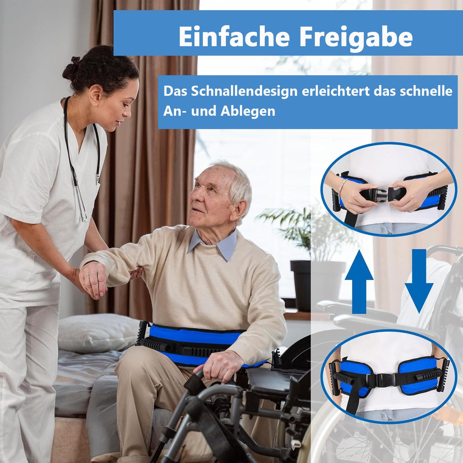 ACESOME Aufstehhilfe Senioren, Aufstehhilfe Boden aus Oxford-Stoff, Transfergürtel Ganggürtel Transfergalgengurt, Dicker Griff, Schnellverschluss-Schnalle, Einstellbare Länge