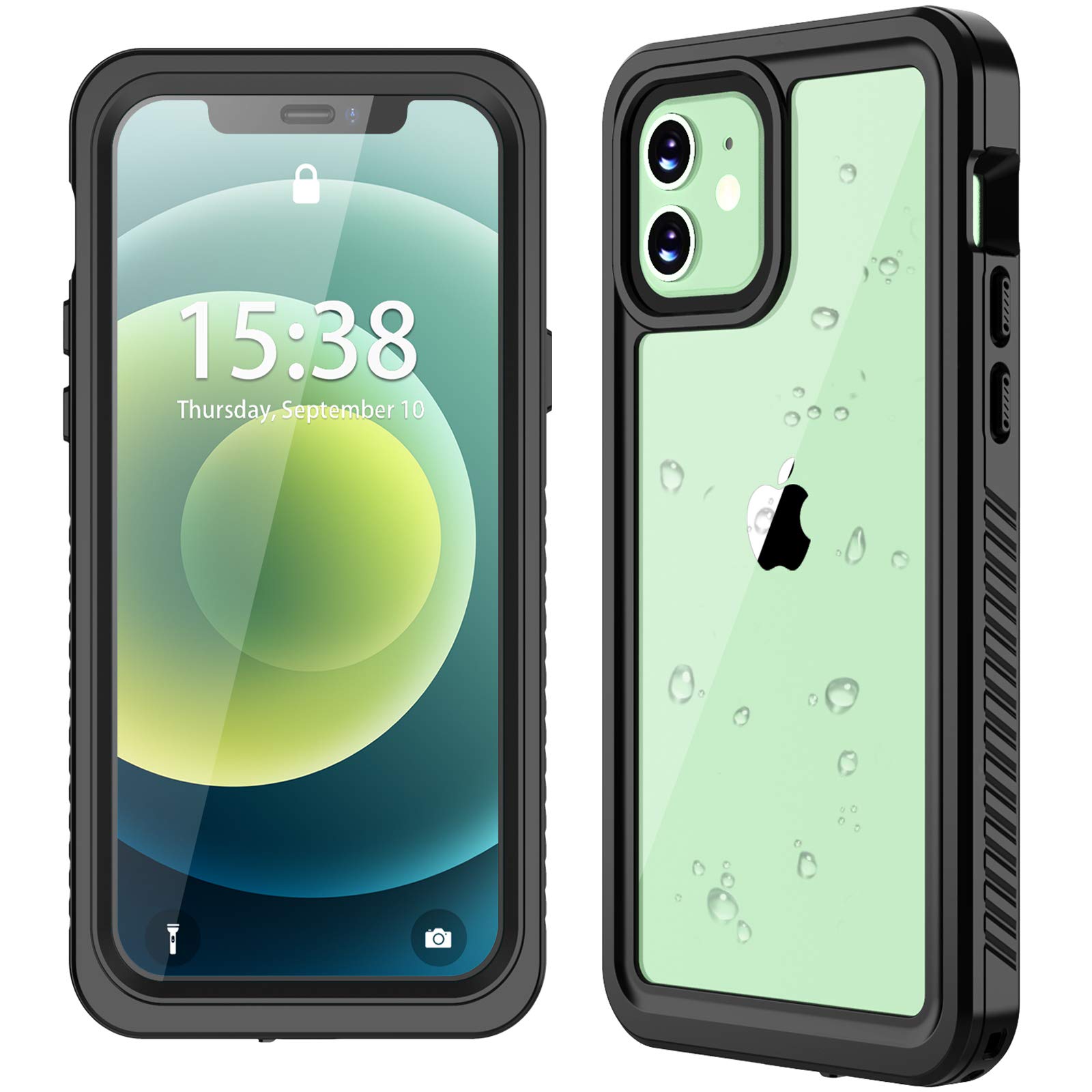 GOLDJU For iPhone 12 mini Waterproof Case【2020 New】 360°Protective Built-in Screen Protector IP68 Underwater Shockproof Waterproof Case for iPhone 12 5.4 inch (Black Clear)