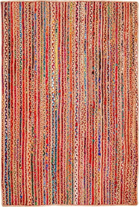 Tapis carré en coton et jute naturelle tressée à la main – Réversible et durable – Tapis bohème style rustique pour salon, salle à manger et chambre à coucher – 0,9 m