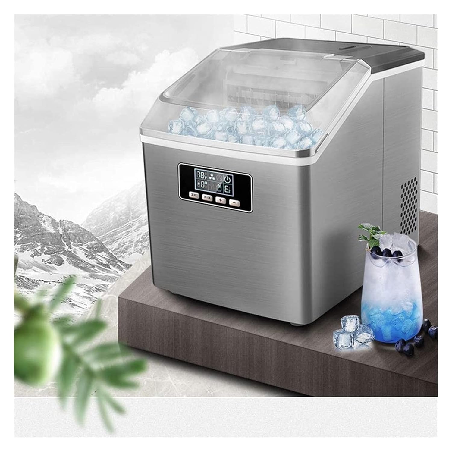 Ice Maker Countertop with Auto Self-Cleaning 24 Square Ice Cubes Ready in 15 Minutes 25kg/24H Portable Ice Maker with LCD Ice Maker Machine