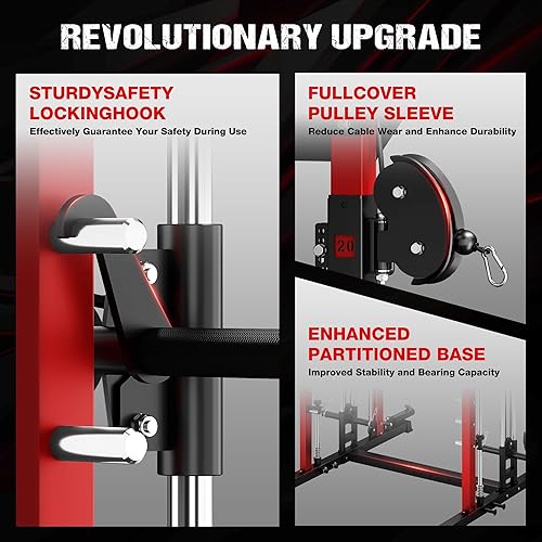 Miniatura 5 de Máquina M21 Smith, jaula de potencia multifunción con sistema cruzado de cable de polea doble, estante para sentadillas todo en uno de 2000 libras