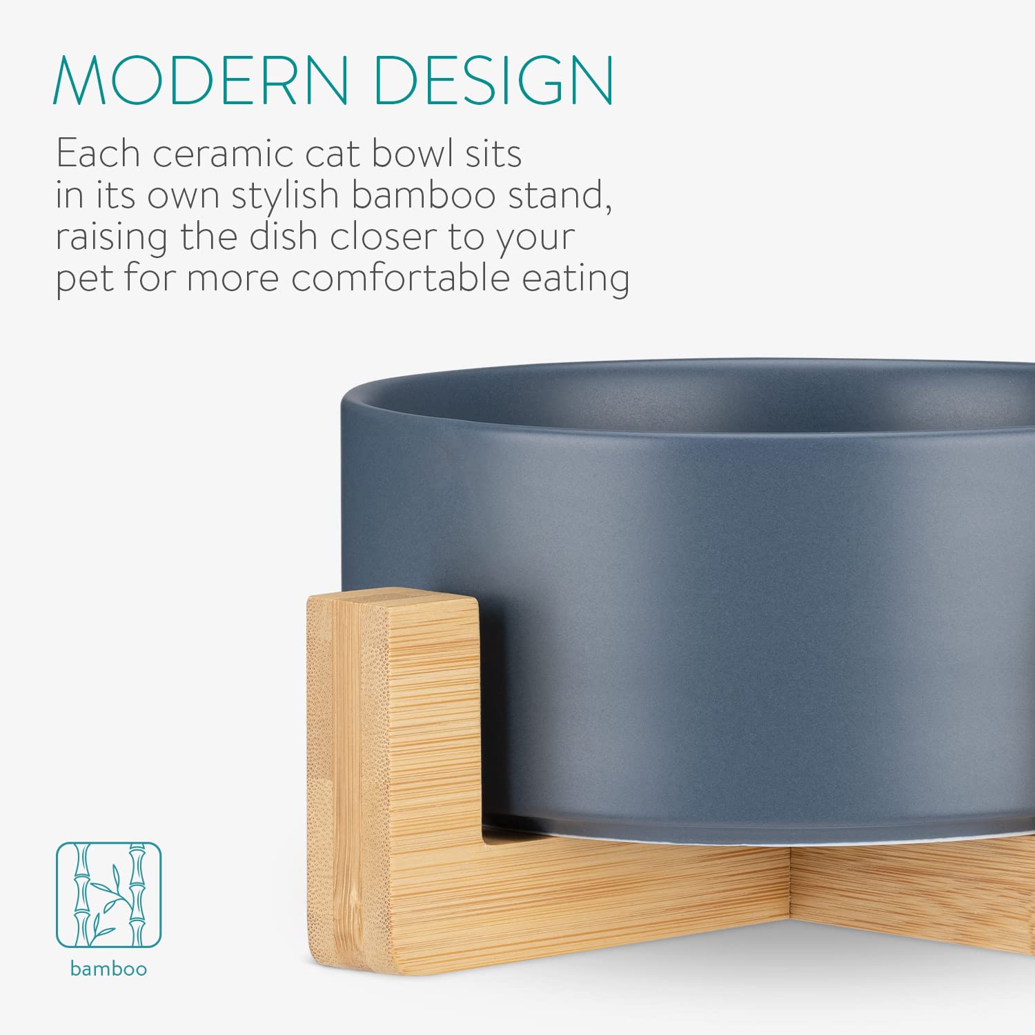 Set 2 Ciotole Rialzate Per Cani E Gatti Navaris | In Ceramica E Bambù | Design Scandinavo Grigio - Foto 10