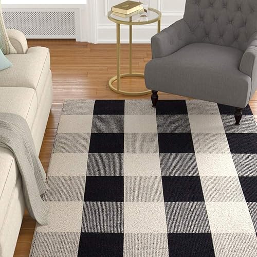 Miniatura 122 de CAINANEL Buffalo - Alfombra de algodón a cuadros de 5 x 7 pies, tejida a mano para interiores y exteriores, alfombra de área para puerta de Tela