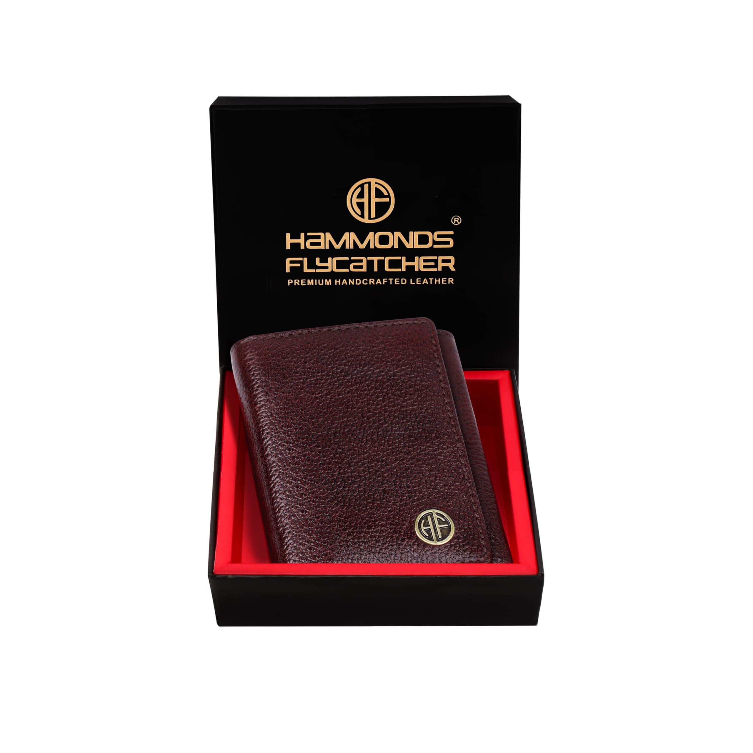 HAMMONDS FLYCATCHER Brown Wallets for Man - Trifold Genuine Leather Men Wallet with RFID Protection, 5 Card Slots, 2 ID Windows, Currency Slots, Snap Button Closure, Gift Box Included, Gift for Men