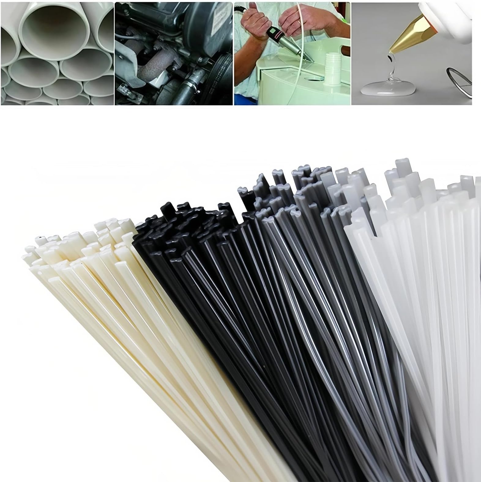 Plastic Welding Rods, Plastic Welding Rods ABS/PP/PVC/PE, Welding Sticks 4 Colours Welding Attachment, Suitable for Repair of Bumpers and Other Plastic Products, 200 mm, Pack of 40