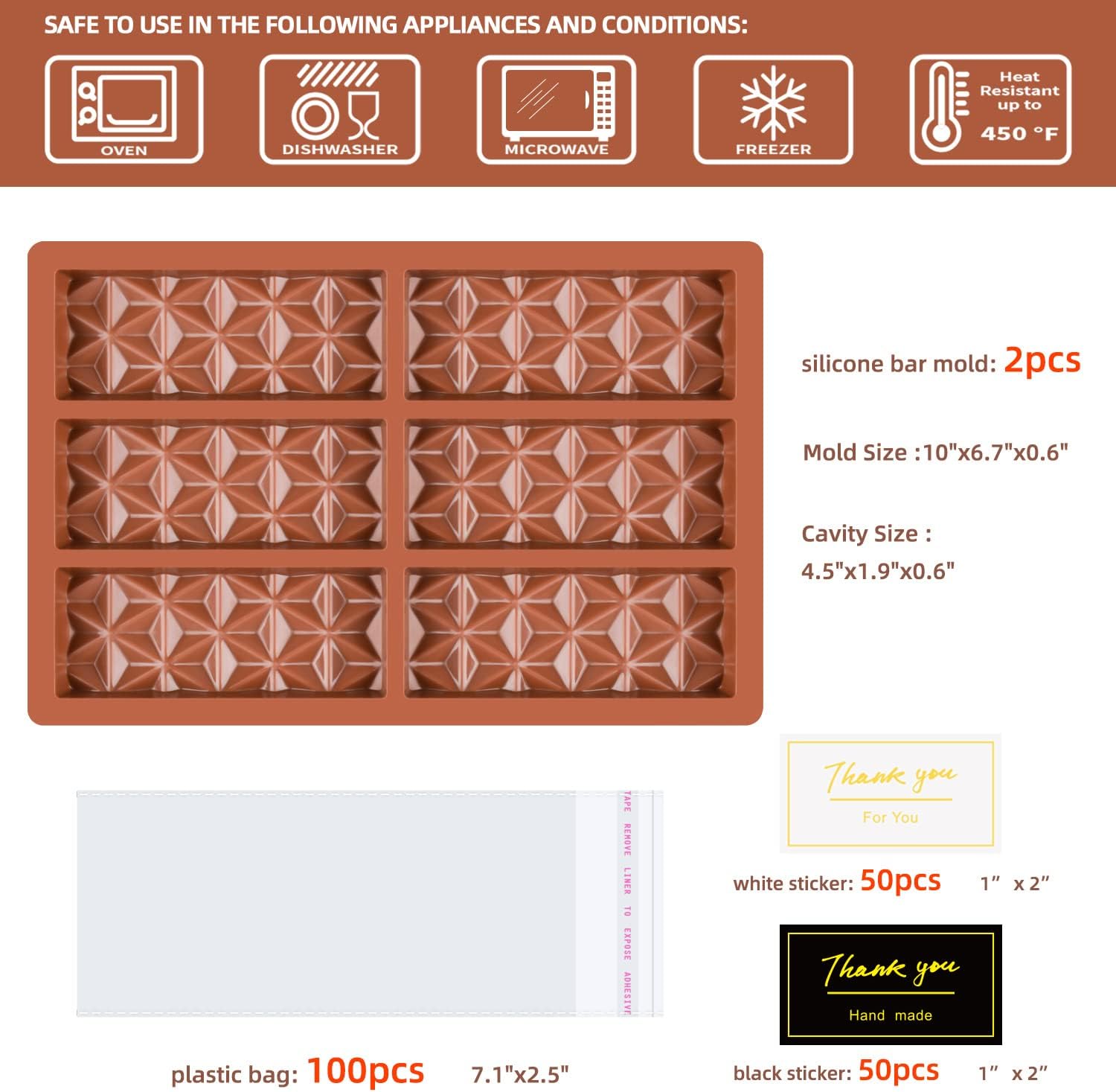 200+2 Pcs Break Apart Chocolate Molds Silicone Deep Candy Bar Molds Silicone Shapes, Silicone Molds for Wax Melts Large(Pyramid set)