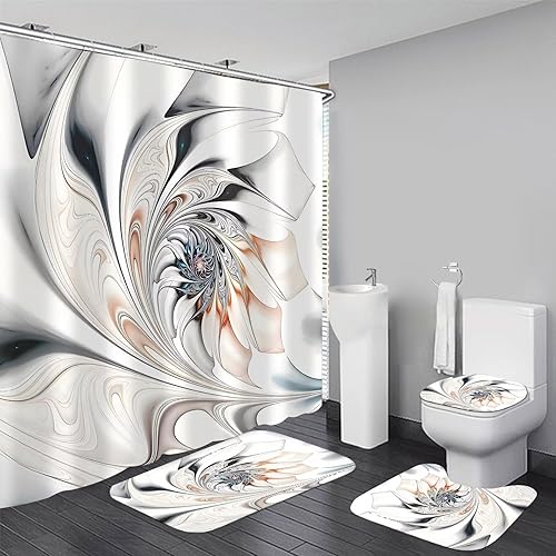 Miniatura 14 de DDQQ Cortinas de ducha con moquetas con ondas 3D y estrellas de mar con alfombras, conchas y detalles de perlas, juego de baño con cortina de ducha