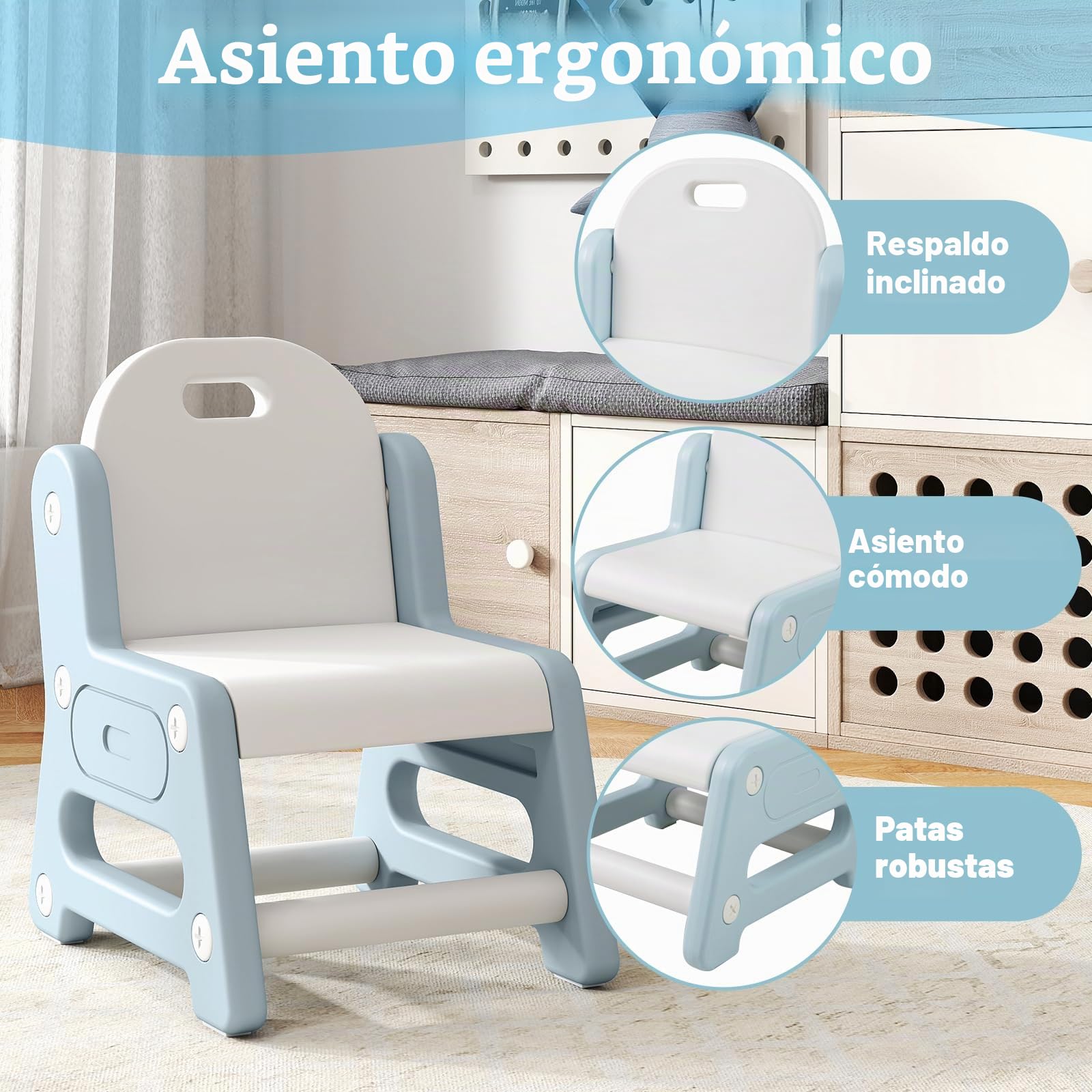 LIFEZEAL 4 en 1 Conjunto de Mesa y Silla Infantil, Mesa de Dibujo con Pizarra Blanca Magnética y Silla Ergonómica, Escritorio Infantil Ajustable e Inclinable con Patas Antideslizantes (Azul)