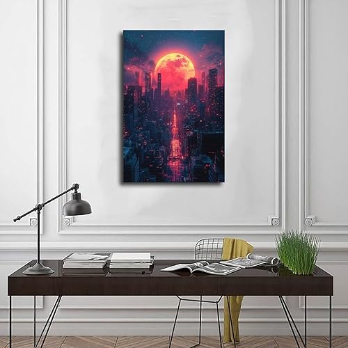 Miniatura 3 de ZMLIS Synthwave City Wall Print  80s Futuristic Vaporwave Decor for Bedroom Or Dorm Art Wall Decoration Poster Family Bar Restaurant Garage Cafe Art