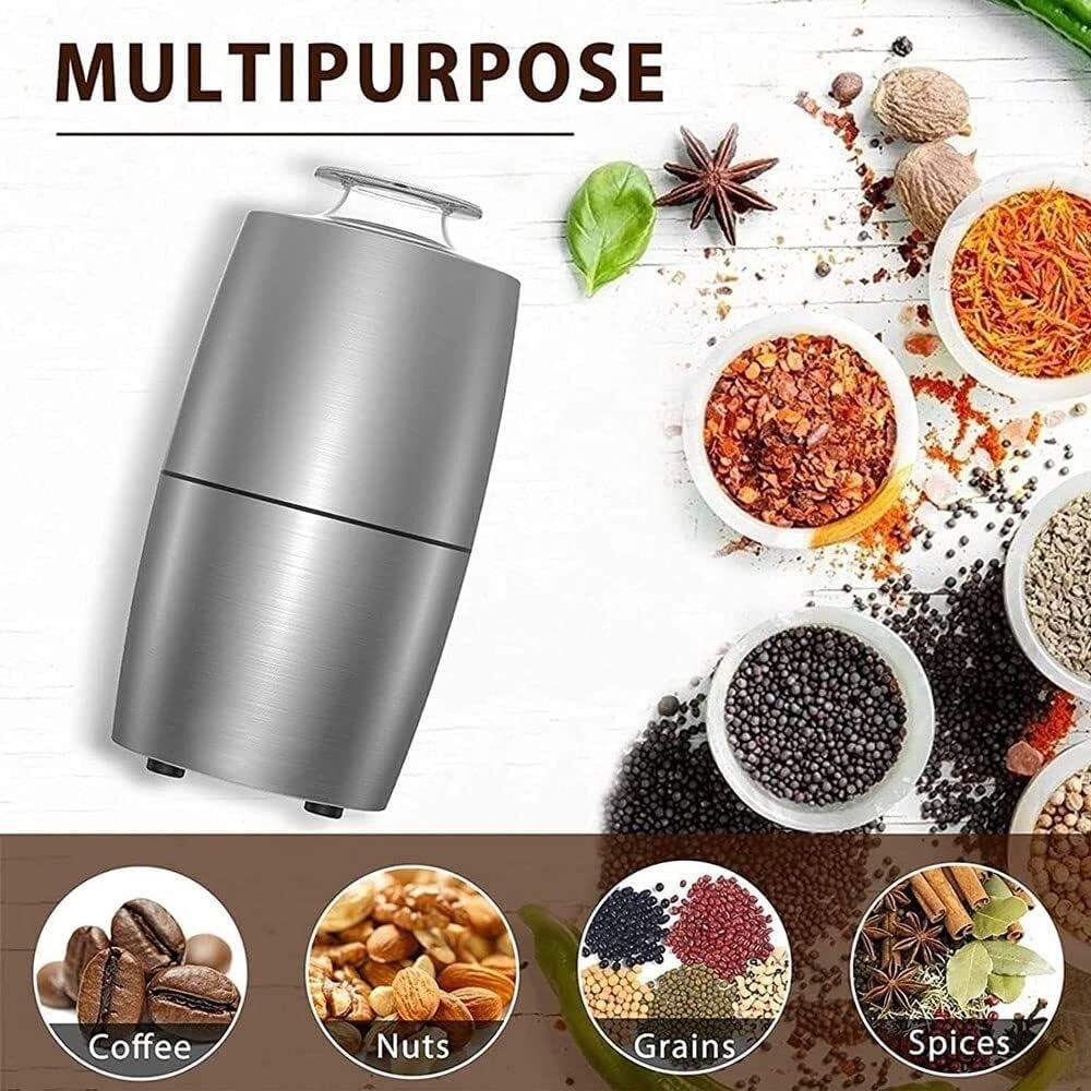 Electric Coffee Grinder, Portable 200W Bean Mill with 304 Stainless Steel Blade, Removable Bowl, Low Noise, Customizable Grinding