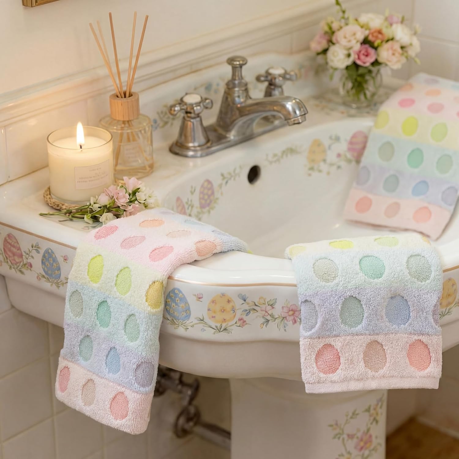 3 Pcs Easter Hand Towels for Bathroom Easter Bunny Egg Rabbit Pattern 100% Cotton Absorbent Cute Spring Decorative Towels for Bathroom Kitchen Decor Gift, 13.4 x 30 Inch(Pastel,Egg) Egg Pastel image 3 of 5 B0G8K9B45L