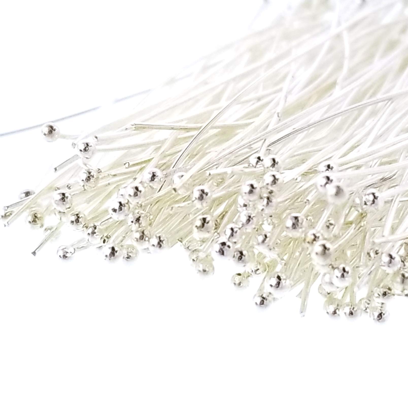 Silver Plated Solid Brass Ball Head Pins for Jewelry Making Earrings- Hypoallergenic (50mm x 24 Gauge) 2" Inch