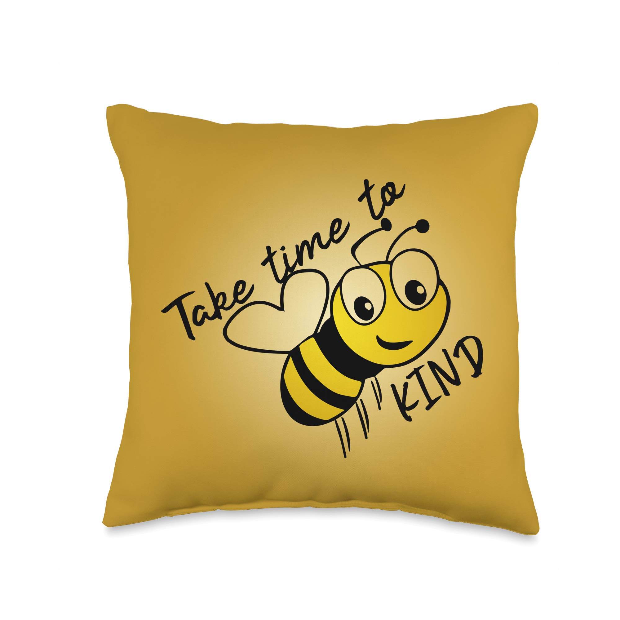 BeKind Cute Design Take Time to Be Kind-Cute Bee in Yellow Throw Pillow, 16x16, Multicolor