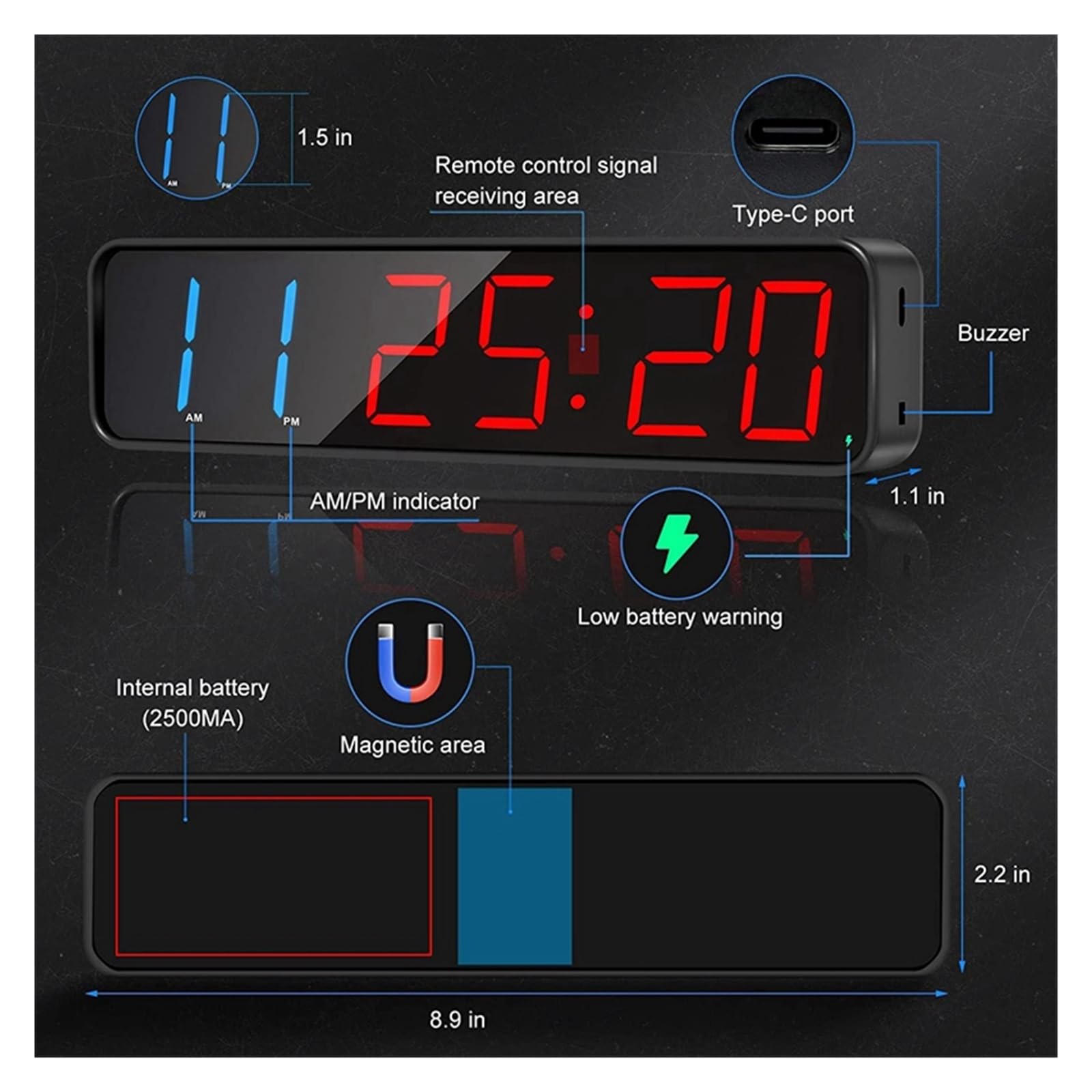 Countdown Timer, Timer a intervalli portatile Ampio display digitale a LED antivertigini, orologio da allenamento for palestra di casa, gara, fitness