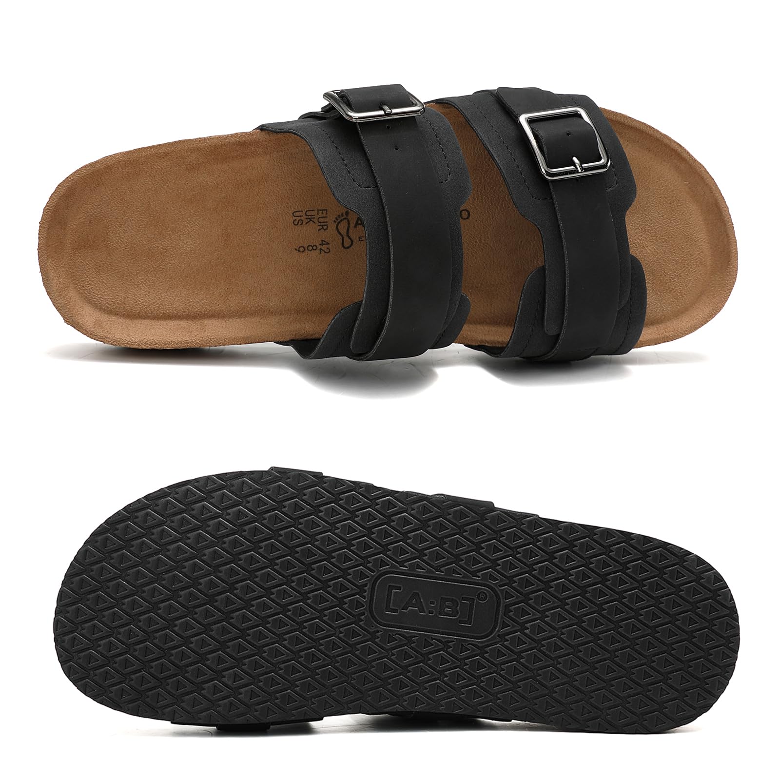 ARRIGO BELLO Mules Hombre Sandalias de Cuero Punta Abierta Hebillas Ajustables Zapatillas de Corcho Cómodas Antideslizantes EU41-46