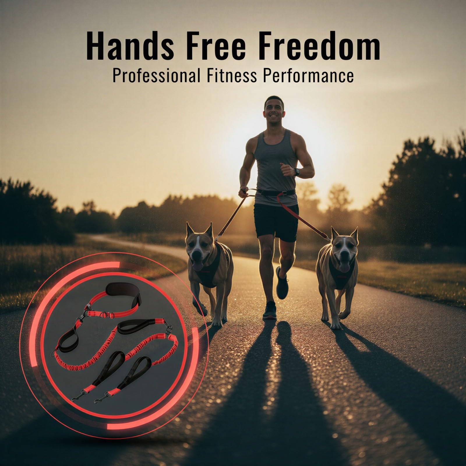 Laisse Mains Libres pour Chiens, Laisse Double pour 2 Chiens avec Bungee, Ceinture de Taille réglable et 4 poignées rembourrées, Laisse Double sans nœuds pour Course, Marche, entraînement