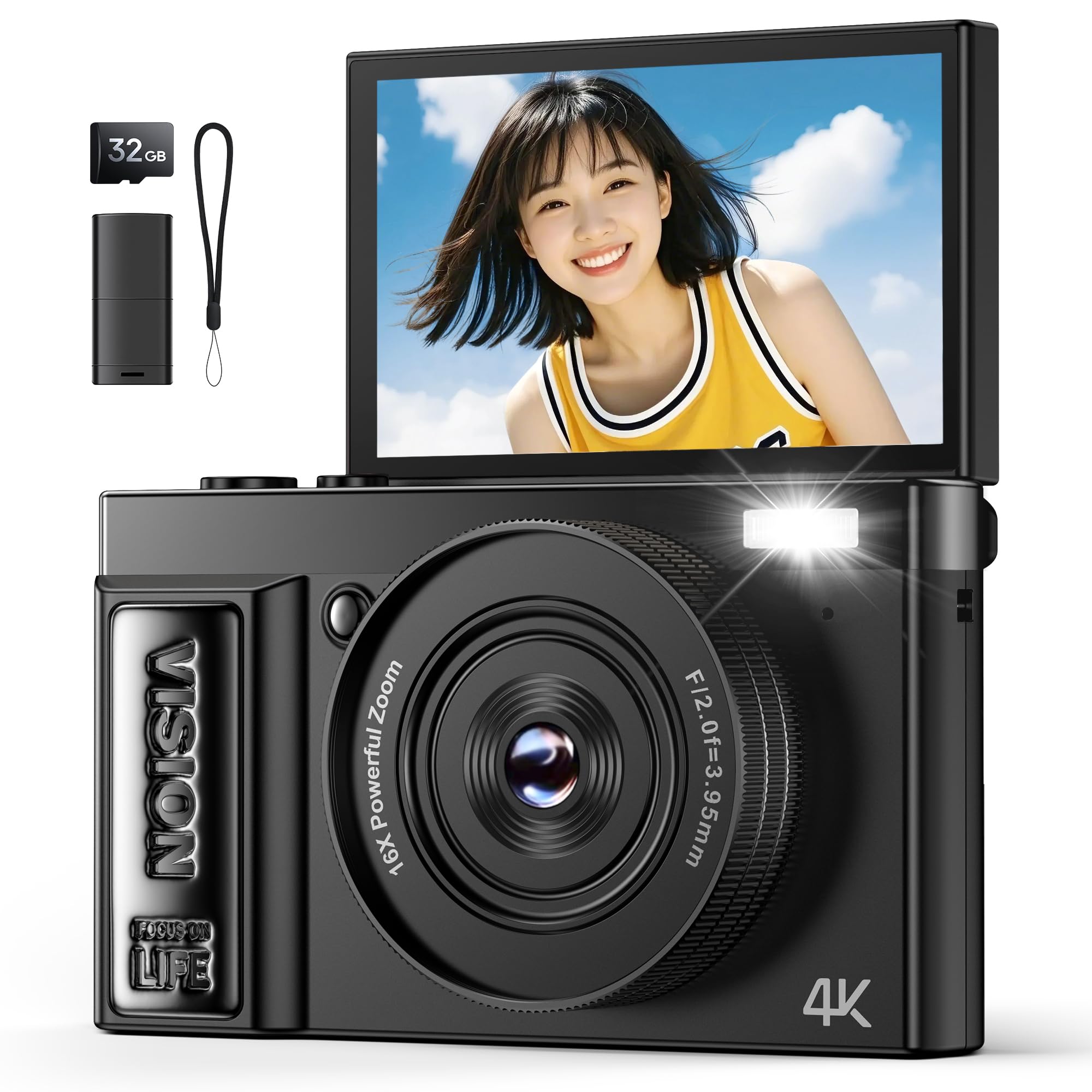 デジカメ AEKOMi 4K動画撮影 64MPデジタルカメラ ピンク Amazon | デジカメ AEKOMi 4K動画撮影 64MP画素 フリップ