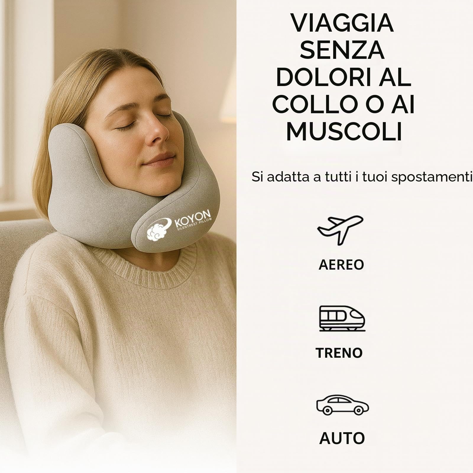 Silentrest - Cuscino da viaggio in memory foam, cuscino cervicale ergonomico per ridurre il rumore, leggero e portatile, con borsa per il trasporto, ideale per aereo, ufficio e casa