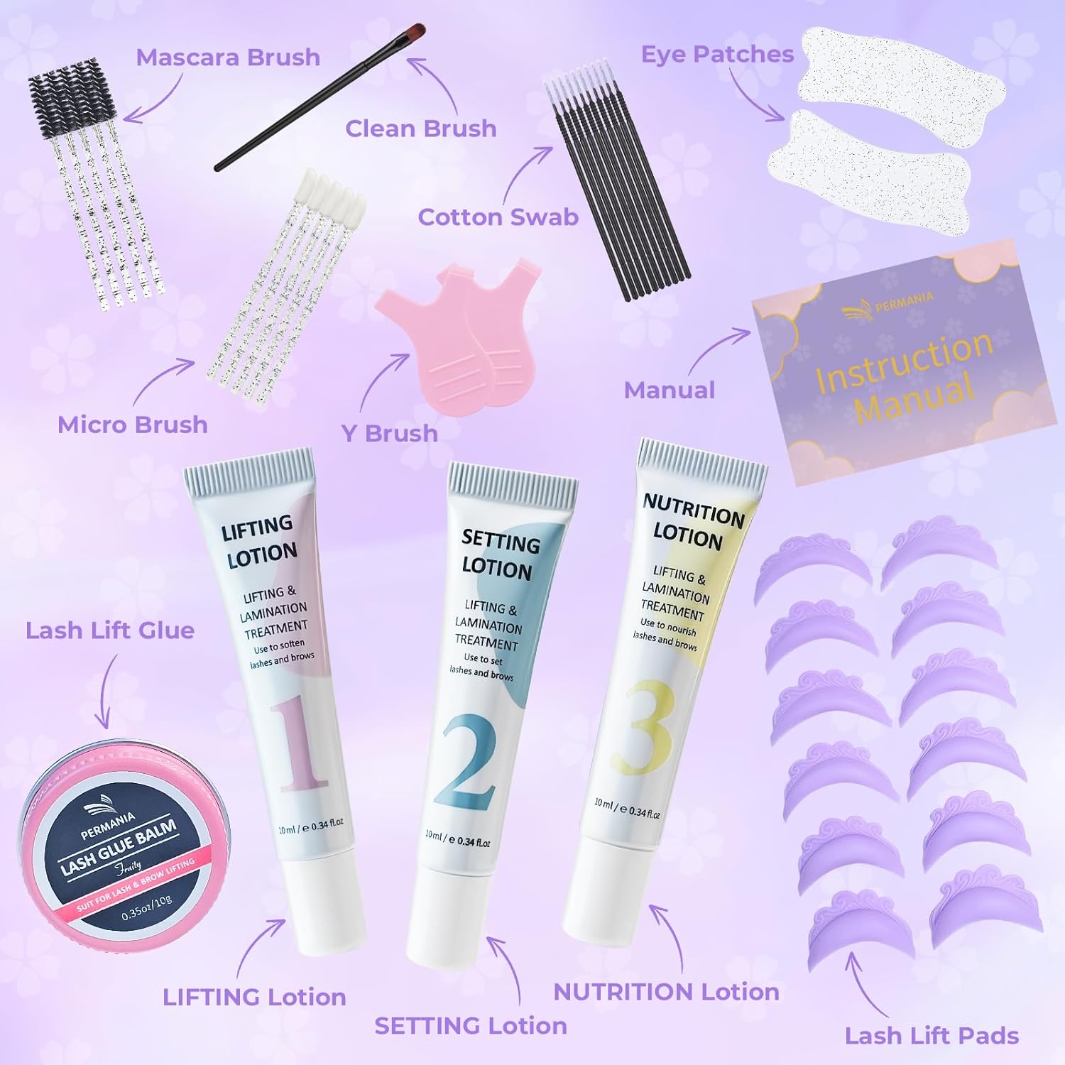 PERMANIA Korean Lash Lift Kit, Can be Operated with Eyes Open for Eyelash Lifting with Detailed Instruction, Salon Results Instant